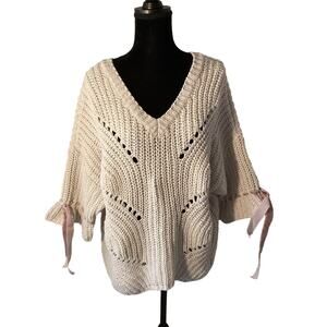 Pol knit oversized feminine cream and pink ribbon sweater